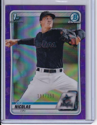 KYLE NICOLAS 2020 BOWMAN CHROME PURPLE REFRACTOR 1ST PROSPECT #D 188/250