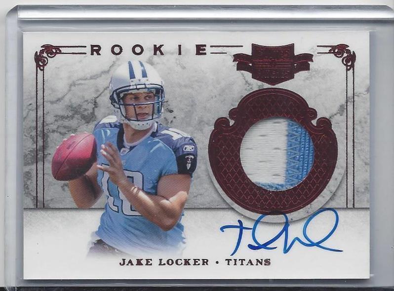 JAKE LOCKER 2011 PLATES & PATCHES RED 2 COLOR PATCH AUTO RC #D 4/299