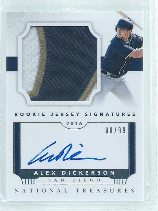 ALEX DICKERSON 2016 NATIONAL TREASURES 3 COLOR PATCH ON CARD AUTO RC #D 80/99
