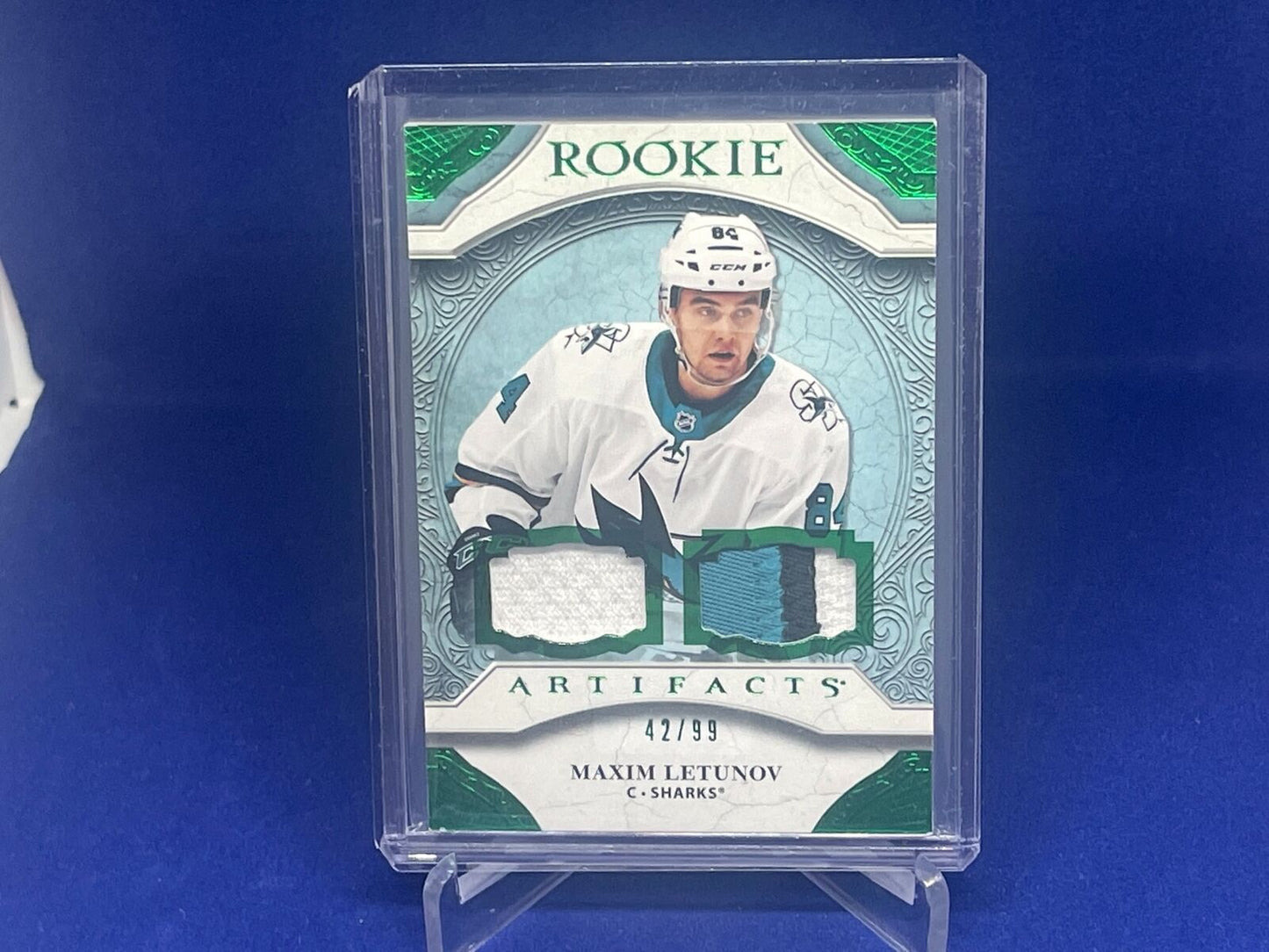 MAXIM LETUNOV 2020-21 UPPER DECK ARTIFACTS GREEN DUAL 3 CLR PATCH RC #D 42/99