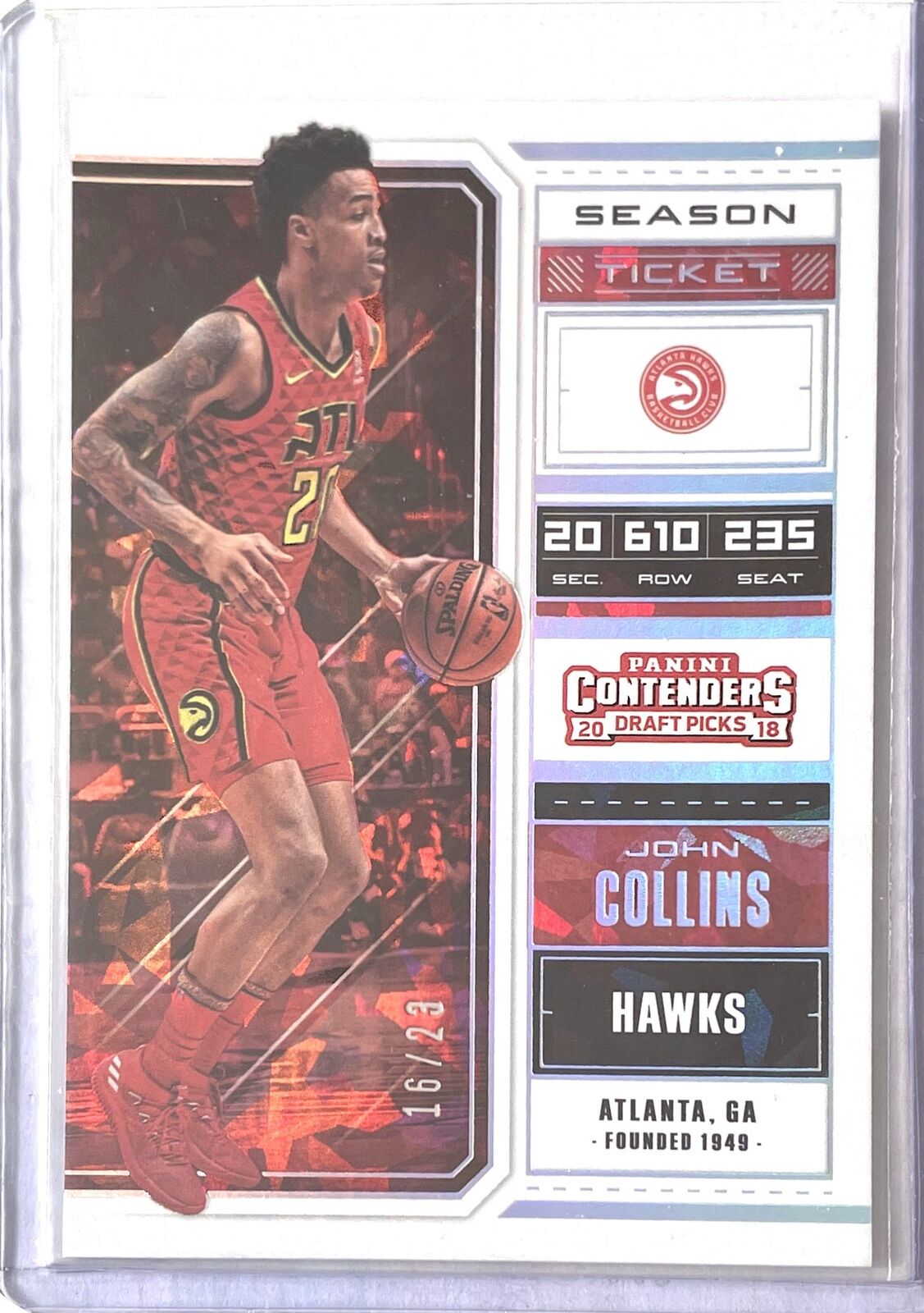JOHN COLLINS 2018-19 CONTENDERS DRAFT PICKS SEASON TICKET CRACKED ICE #D 16/23