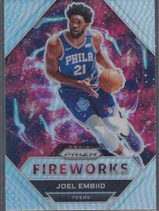 JOEL EMBIID 2020-21 PANINI PRIZM FIREWORKS SILVER PRIZMS SP #13