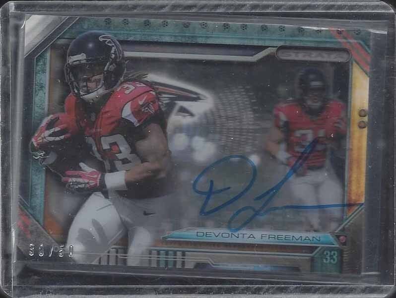 DEVONTA FREEMAN 2014 TOPPS STRATA SIGNATURE SHADOWBOX ON CARD ROOKIE AUTO RC /50
