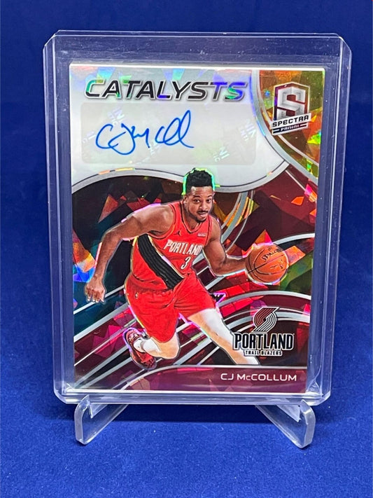 CJ MCCOLLUM 2020-21 PANINI SPECTRA RED CATALYST CRACKED ICE PRIZM AUTO #D 25/35