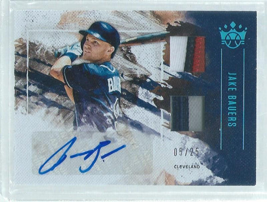 JAKE BAUERS 2019 DIAMOND KINGS DUAL 4 COLOR PATCH AUTO BLUE ROOKIE RC #D 5/25