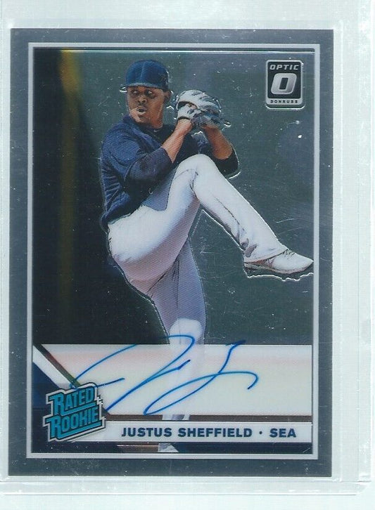 JUSTUS SHEFFIELD 2019 DONRUSS OPTIC RATED ROOKIE ON CARD AUTO RC