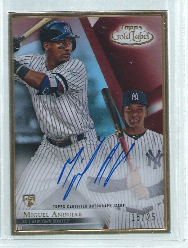 MIGUEL ANDUJAR 2018 TOPPS GOLD LABEL RED FRAMED ON CARD AUTO RC #D 15/25