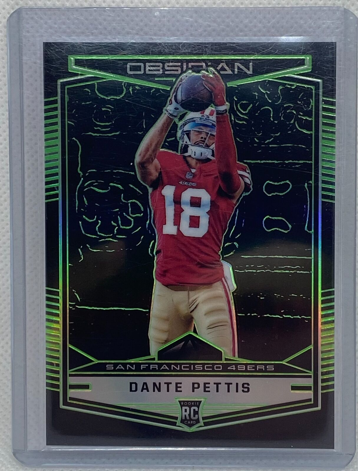 DANTE PETTIS 2018 PANINI OBSIDIAN ELECTRIC ETCH GREEN PRIZM ROOKIE RC #D 17/25