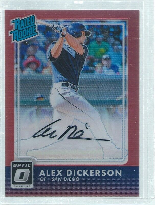 ALEX DICKERSON 2016 DONRUSS OPTIC RATED ROOKIE ON CARD AUTO RED RC #D 43/50