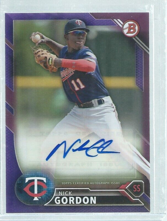 NICK GORDON 2016 BOWMAN AUTO PURPLE PROSPECT #D 12/250