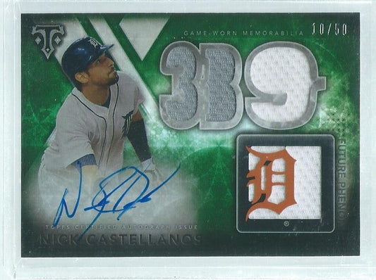 NICK CASTELLANOS 2015 TOPPS TRIPLE THREADS ON CARD AUTO GREEN #D 10/50