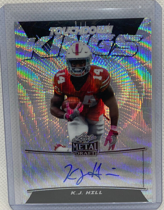 K.J. HILL 2020 LEAF METAL DRAFT TOUCHDOWN KINGS SILVER WAVE AUTO RC #D 30/50
