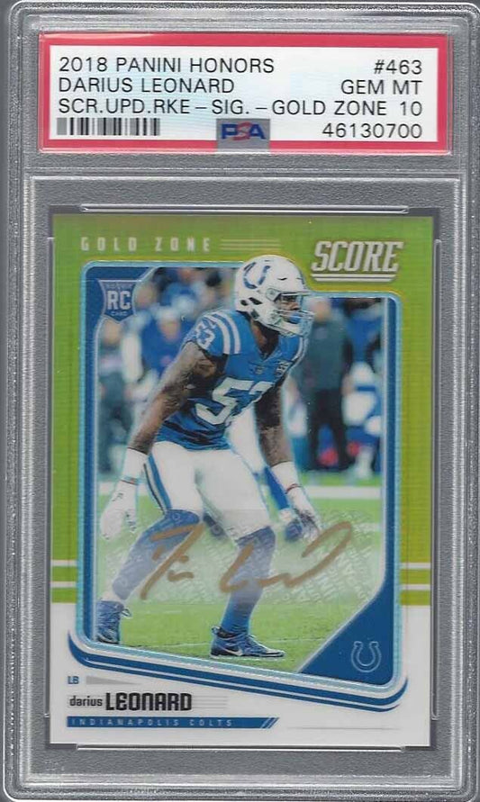 DARIUS LEONARD 2018 PANINI HONORS SCORE GOLD ZONE PRIZM AUTO RC /50 PSA 10 POP 1