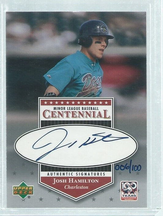JOSH HAMILTON 2001 UPPER DECK CENTENNIAL ON CARD AUTO PROSPECT #D 6/100