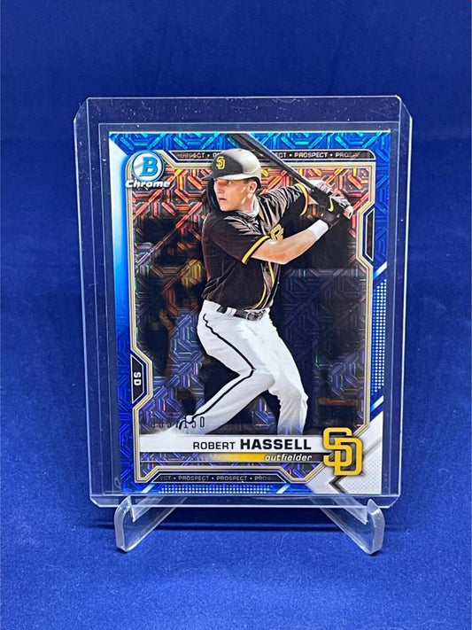 ROBERT HASSELL 2021 TOPPS BOWMAN CHROME BLUE MEGA BOX REFRACTOR #D /150