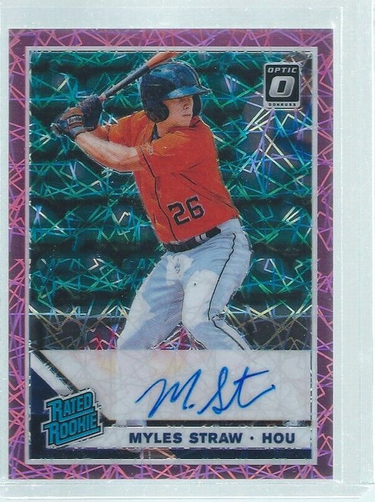 MYLES STRAW 2019 DONRUSS OPTIC PINK VELOCITY RATED ROOKIE ON CARD AUTO RC