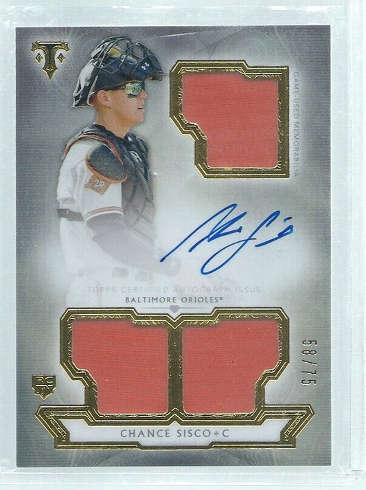 CHANCE SISCO 2018 TOPPS TRIPLE THREADS JERSEY ON CARD AUTO ROOKIE RC #D 58/75