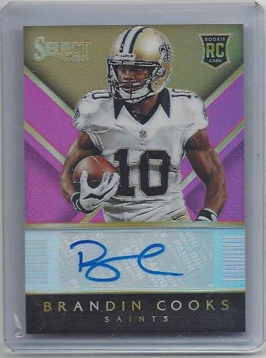 BRANDIN COOKS 2014 SELECT FUCHSIA PRIZM SAINTS ROOKIE REFRACTOR AUTO RC #D /75