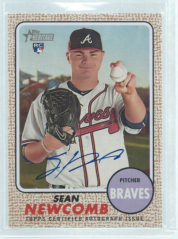 SEAN NEWCOMB 2017 TOPPS HERITAGE REAL ONE ON CARD AUTO ROOKIE RC