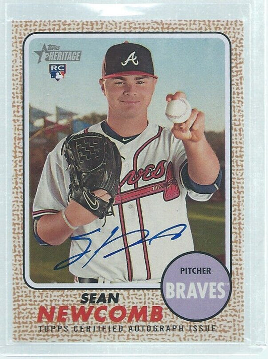 SEAN NEWCOMB 2017 TOPPS HERITAGE REAL ONE ON CARD AUTO ROOKIE RC