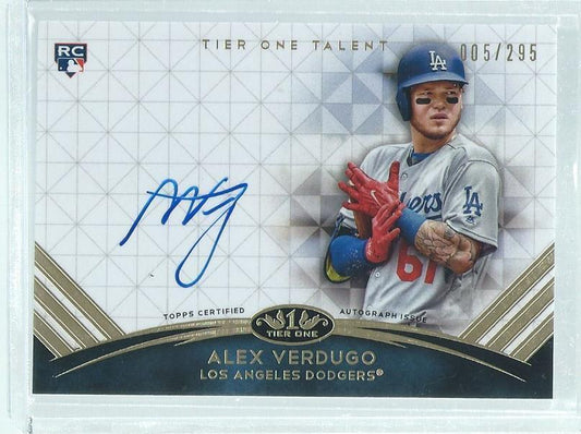 ALEX VERDUGO 2018 TOPPS TIER ONE ON CARD AUTO ROOKIE RC #D 5/295