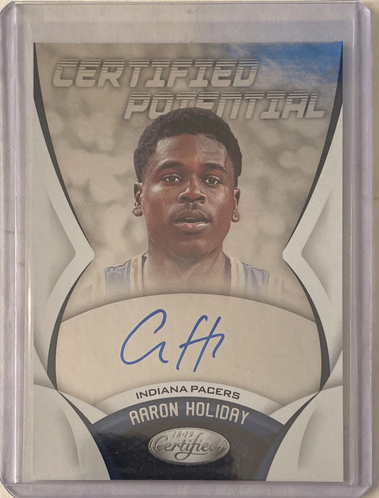 AARON HOLIDAY 2018-19 PANINI CERTIFIED CERTIFIED ON CARD AUTO ROOKIE RC #CP-AH