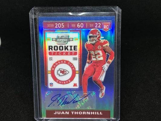 JUAN THORNHILL 2019 PANINI CONTENDERS OPTIC BLUE ROOKIE TICKET AUTO RC #D 56/75