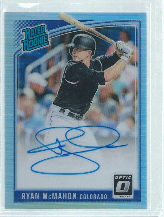 RYAN MCMAHON 2018 DONRUSS OPTIC LIGHT BLUE RATED ROOKIE ON CARD AUTO RC #D 26/35