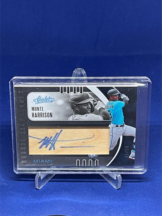 MONTE HARRISON 2021 PANINI ABSOLUTE WOOD BAT RELIC ON BAT AUTO RC #D 41/50