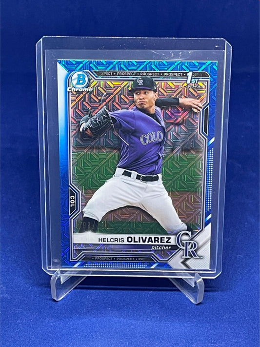 HELCRIS OLIVAREZ 2021 BOWMAN CHROME 1ST BLUE MEGA BOX REFRACTOR #D 93/150