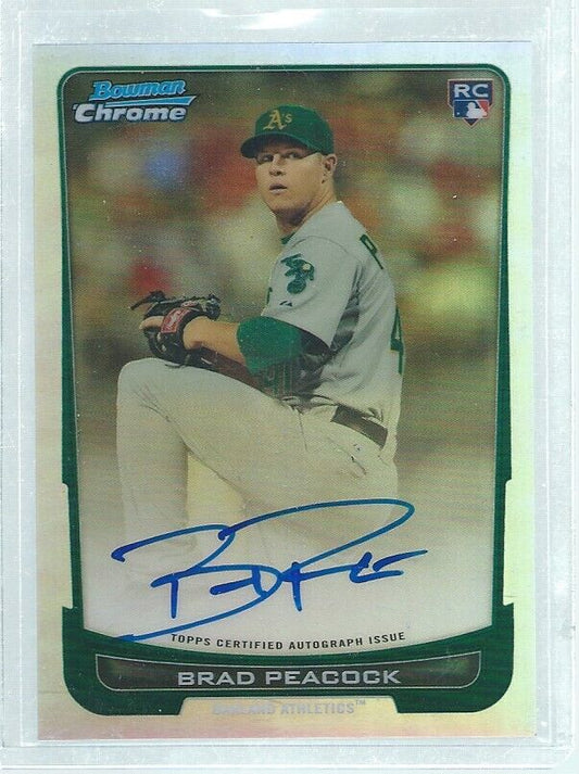 BRAD PEACOCK 2012 BOWMAN CHROME ON CARD AUTO REFRACTOR ROOKIE RC #D 255/500