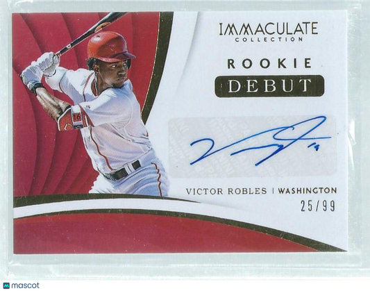 VICTOR ROBLES 2018 IMMACULATE ROOKIE DEBUT AUTO RC #D 25/99