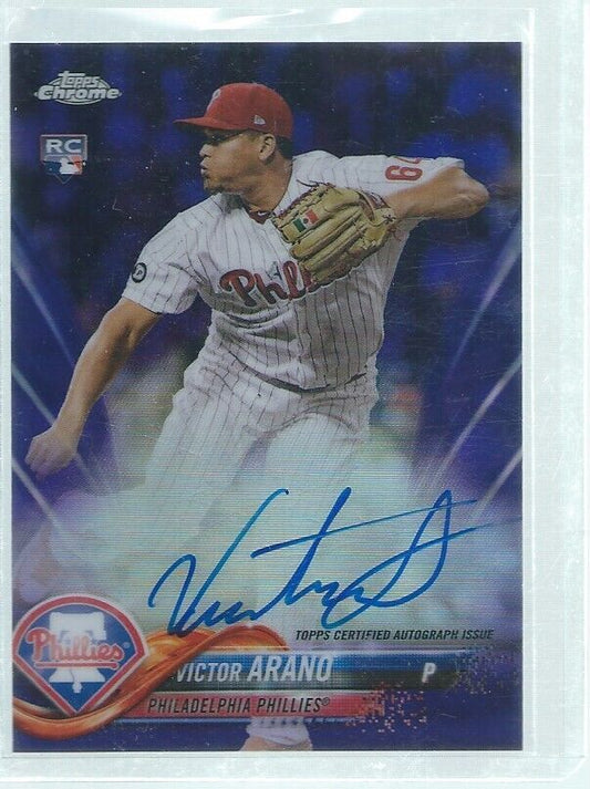 VICTOR ARANO 2019 TOPPS CHROME ON CARD AUTO PURPLE REFRACTOR ROOKIE RC #D 11/250