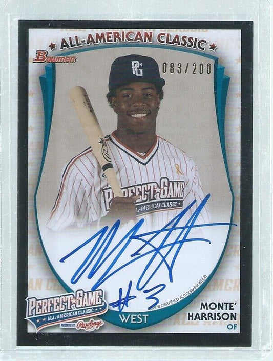 MONTE' HARRISON 2013 BOWMAN ALL AMERICAN CLASSIC ON CARD AUTO PROSPECT #D 83/200