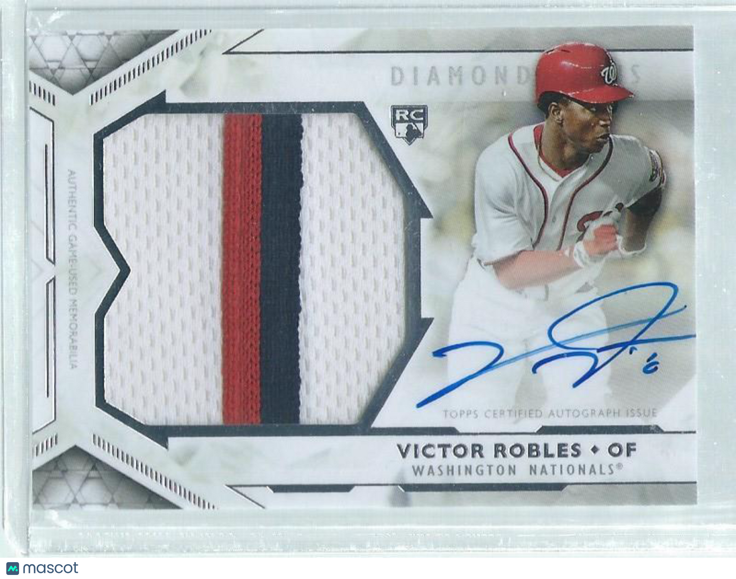 VICTOR ROBLES 2018 TOPPS DIAMOND ICONS 3 COLOR PATCH ON CARD AUTO RC #D 19/25