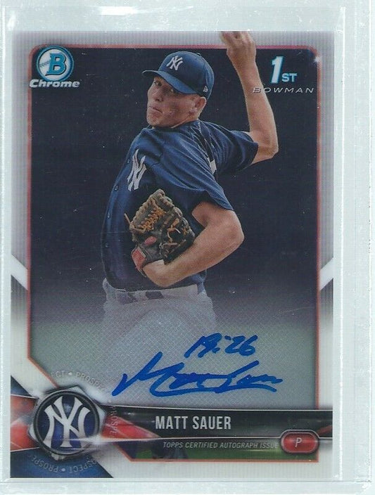 MATT SAUER 2018 BOWMAN CHROME 1ST ON CARD AUTO PROSPECT