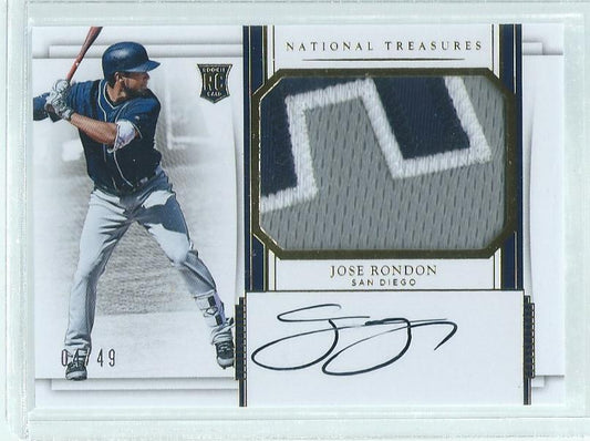 JOSE RONDON 2017 NATIONAL TREASURES GOLD 3 COLOR PATCH ON CARD AUTO RC #D 4/49