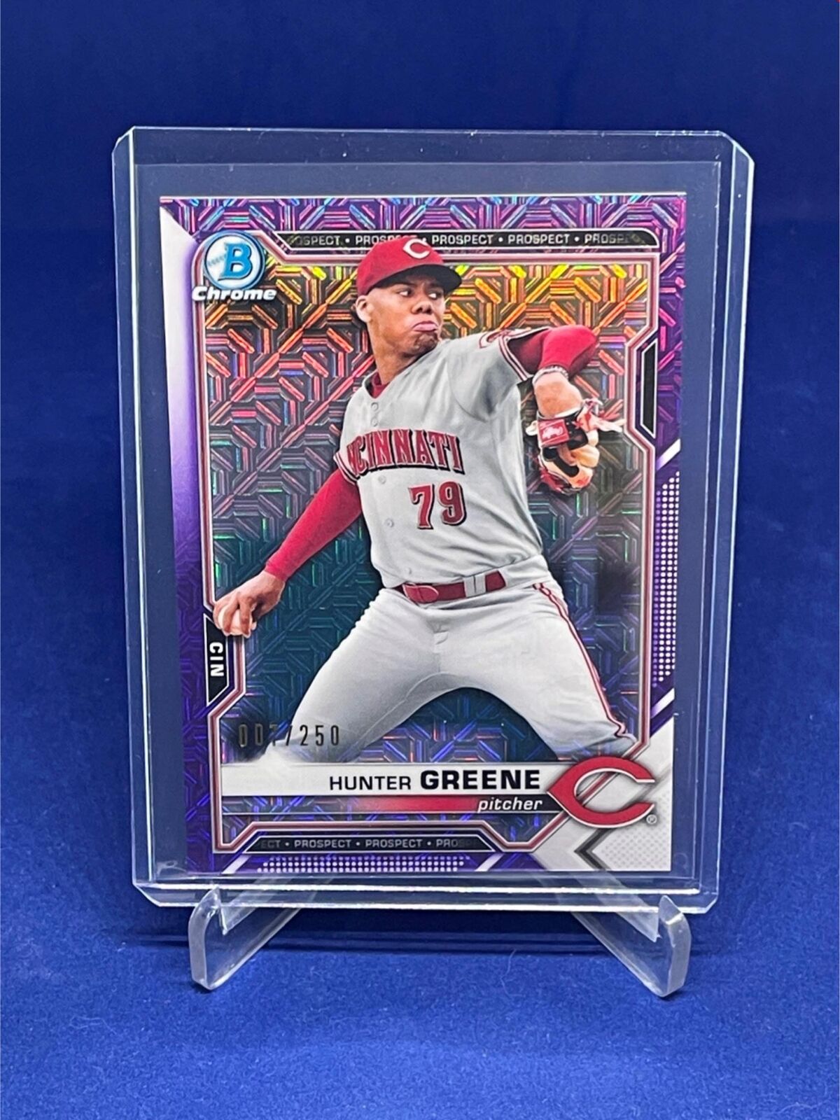 HUNTER GREENE 2021 TOPPS BOWMAN CHROME PURPLE MEGA BOX REFRACTOR #D 7/250
