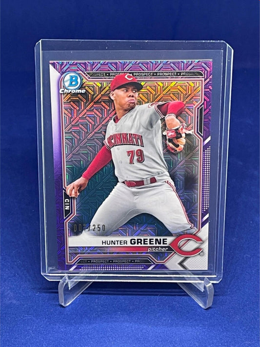 HUNTER GREENE 2021 TOPPS BOWMAN CHROME PURPLE MEGA BOX REFRACTOR #D 7/250