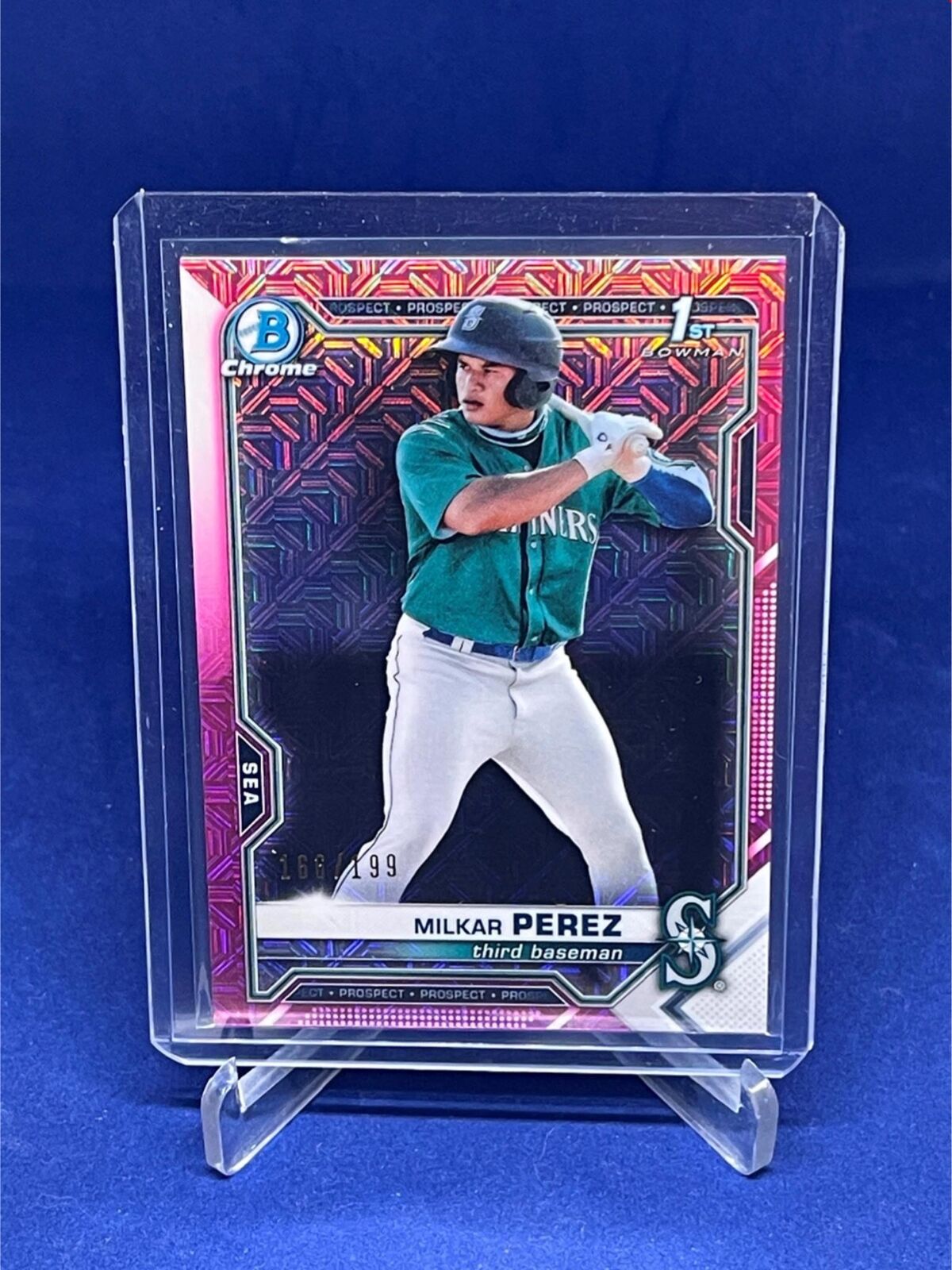 MILKAR PEREZ 2021 TOPPS BOWMAN CHROME 1ST PINK MEGA BOX REFRACTOR #D 166/199