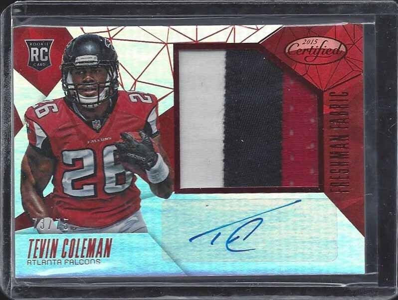 TEVIN COLEMAN 2015 CERTIFIED FRESHMAN FABRIC RED JUMBO 3 COLOR PATCH AUTO RC /75
