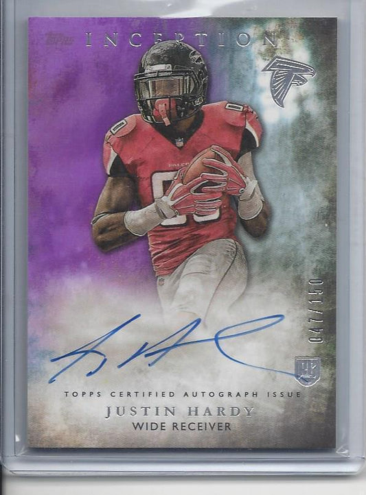 JUSTIN HARDY 2015 TOPPS INCEPTION PURPLE ON CARD FALCONS ROOKIE AUTO RC /150