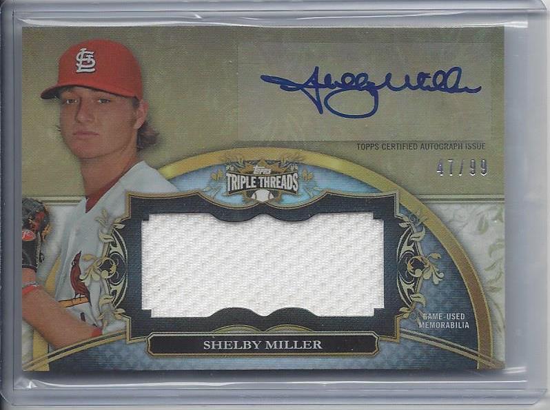 SHELBY MILLER 2013 TOPPS TRIPLE THREADS JUMBO CARDINALS JERSEY AUTO RC #D 47/99