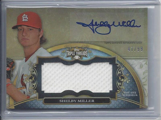 SHELBY MILLER 2013 TOPPS TRIPLE THREADS JUMBO CARDINALS JERSEY AUTO RC #D 47/99