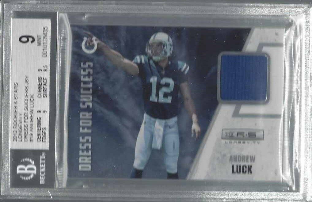 ANDREW LUCK 2012 ROOKIES & STARS LONGEVITY DRESS FOR SUCCESS JERSEY RC #19 BGS 9