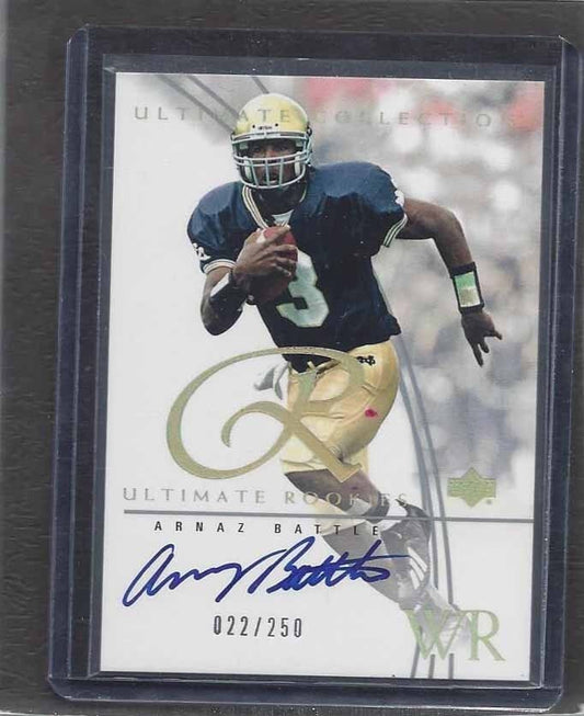 ARNAZ BATTLE 2003 ULTIMATE COLLECTION 49ERS NOTRE DAME ON CARD AUTO RC #D 22/250