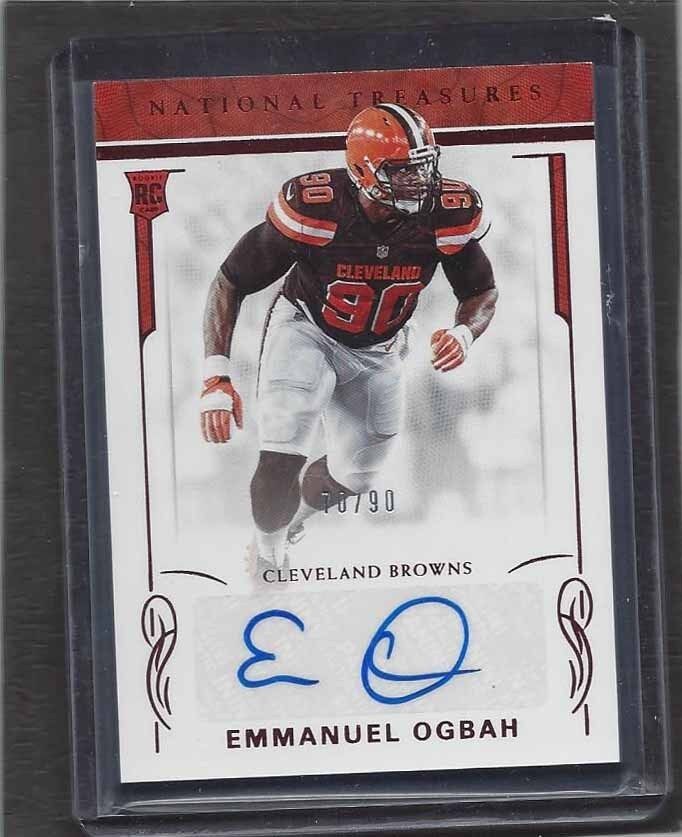 EMMANUEL OGBAH 2016 NATIONAL TREASURES RED JERSEY NUMBER ROOKIE AUTO RC #D 70/90