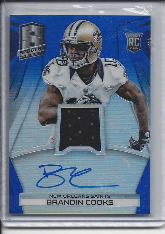 BRANDIN COOKS 2014 PANINI SPECTRA BLUE ROOKIE JERSEY ON CARD AUTO RC #D 41/49