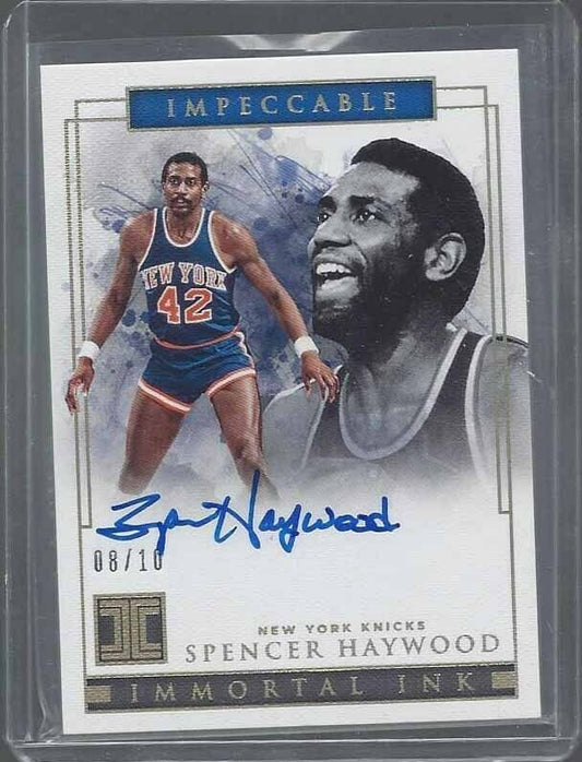 SPENCER HAYWOOD 2018-19 PANINI IMPECCABLE IMMORTAL INK GOLD ON CARD AUTO #D 8/10