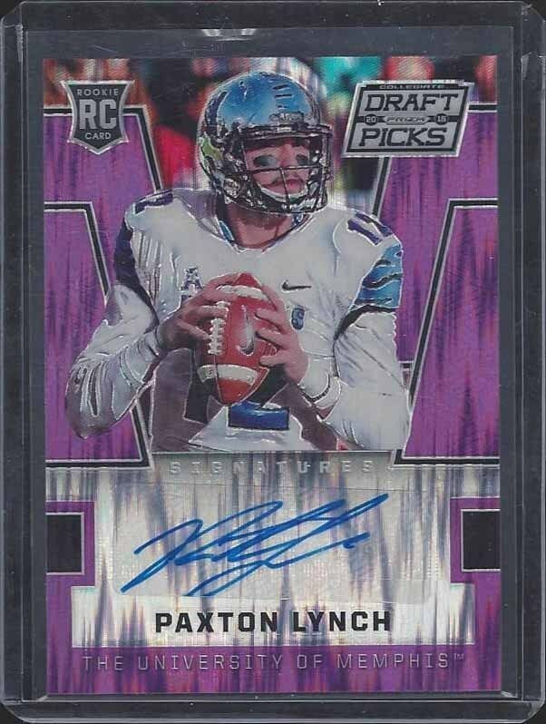 PAXTON LYNCH 2016 PANINI PRIZM DRAFT PICKS PURPLE FLASH PRIZMS AUTO RC #D 92/99